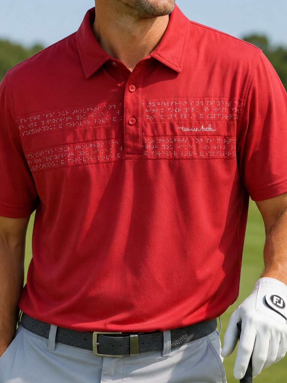 Travis Mathew Men's Polo Golf Shirt Short Sleeves Logo Red Graphics Size XLarge